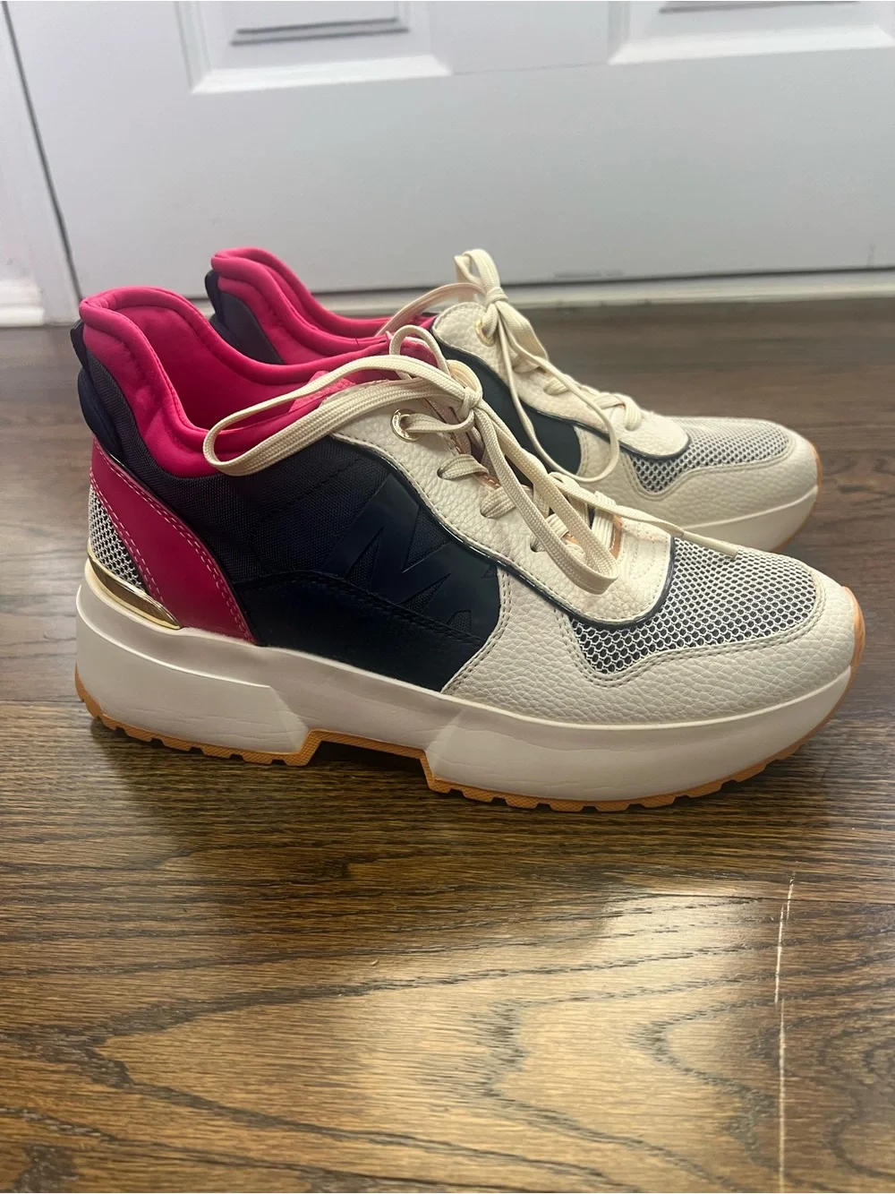 Michael Kors Cream, Black and Pink Platform Sneakers